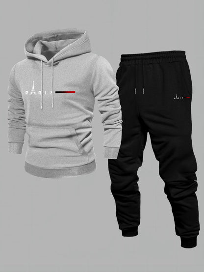 Men's Casual Color Matching Hoodies Long Sleeved Sweatshirts & Sweatpants Two-Piece Set