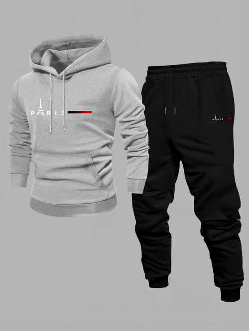 Men's Casual Color Matching Hoodies Long Sleeved Sweatshirts & Sweatpants Two-Piece Set