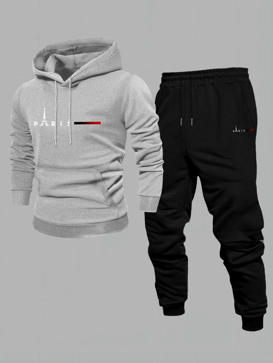 Men's Casual Color Matching Hoodies Long Sleeved Sweatshirts & Sweatpants Two-Piece Set