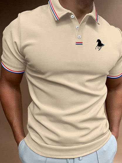 Men's Horse Print Casual Polo Shirt