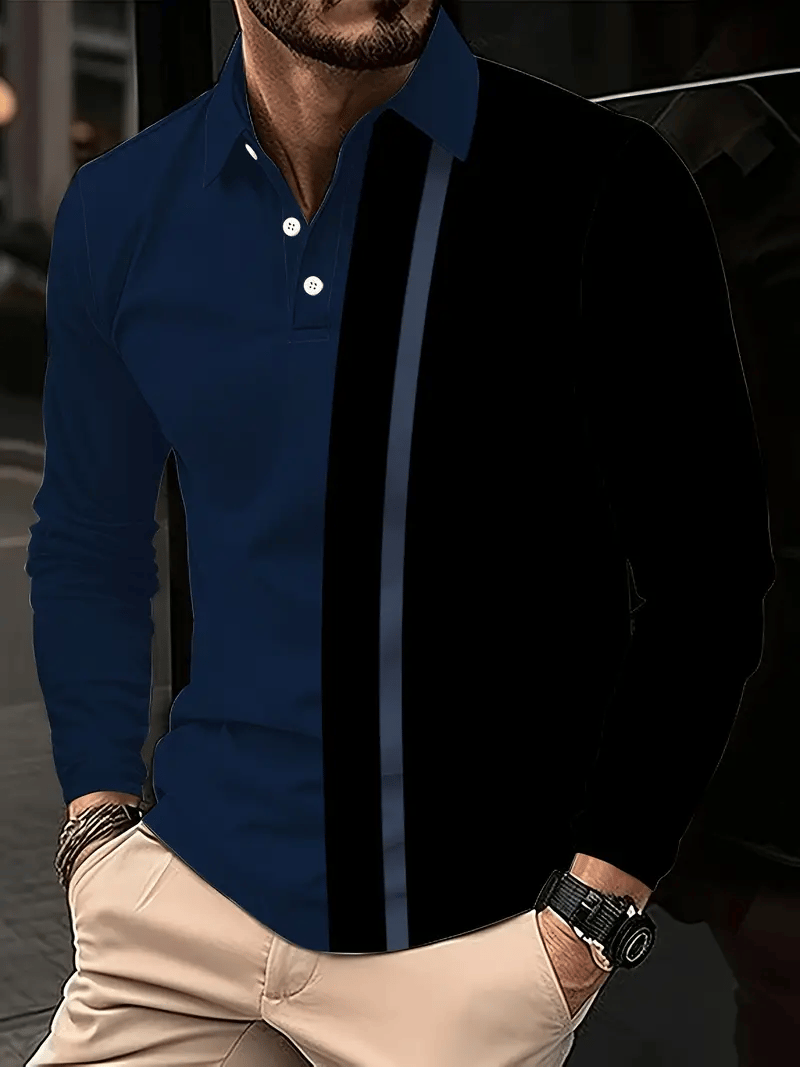 Men's Business Casual Striped Long Sleeve Polo