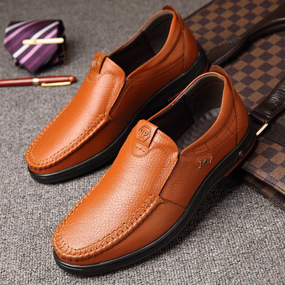 Men'S Round Toe Versatile Business Casual Loafer Leather Shoes