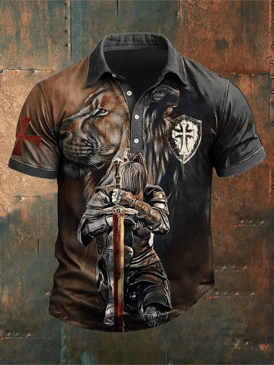 Men'S Retro Put On The Full Armor Of Godd Faith Printed POLO Shirt