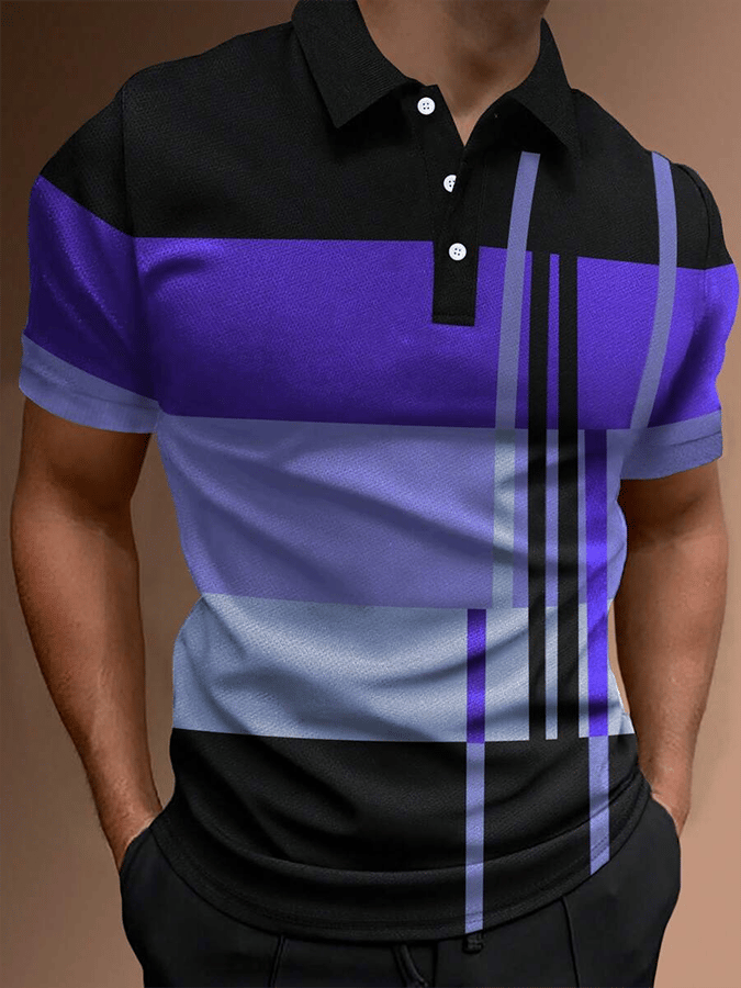 Men's Retro Contrast Design Button Short Sleeve Casual Polo Shirt
