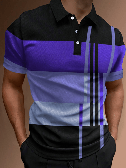 Men's Retro Contrast Design Button Short Sleeve Casual Polo Shirt