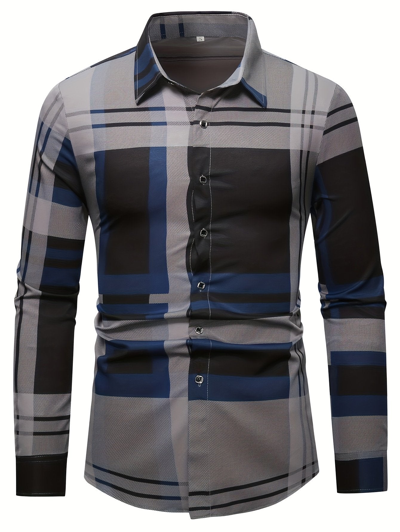 Men's Street Style Business Plaid Casual Printed Long Sleeve Shirt