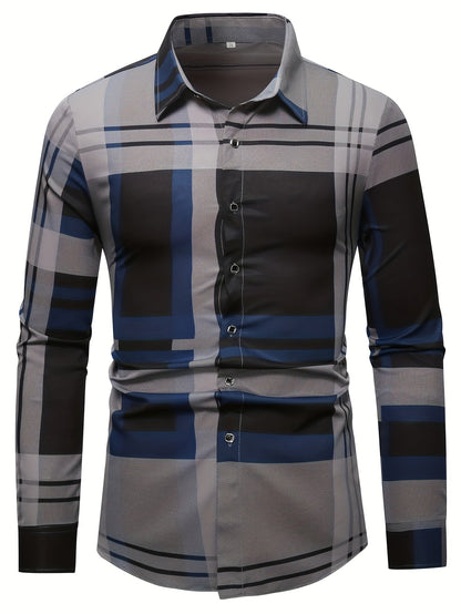 Men's Street Style Business Plaid Casual Printed Long Sleeve Shirt