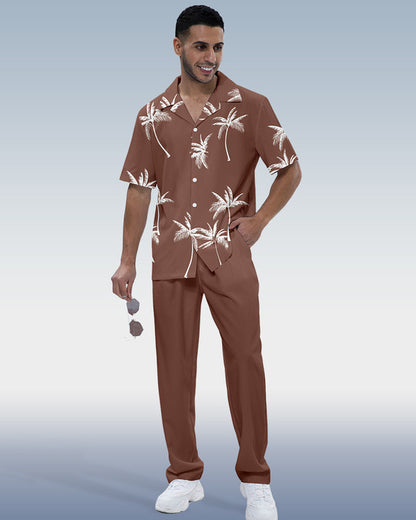 Rianmond Men's Hawaiian Print Short Sleeve Shirt Walking Set 3 Colors 415