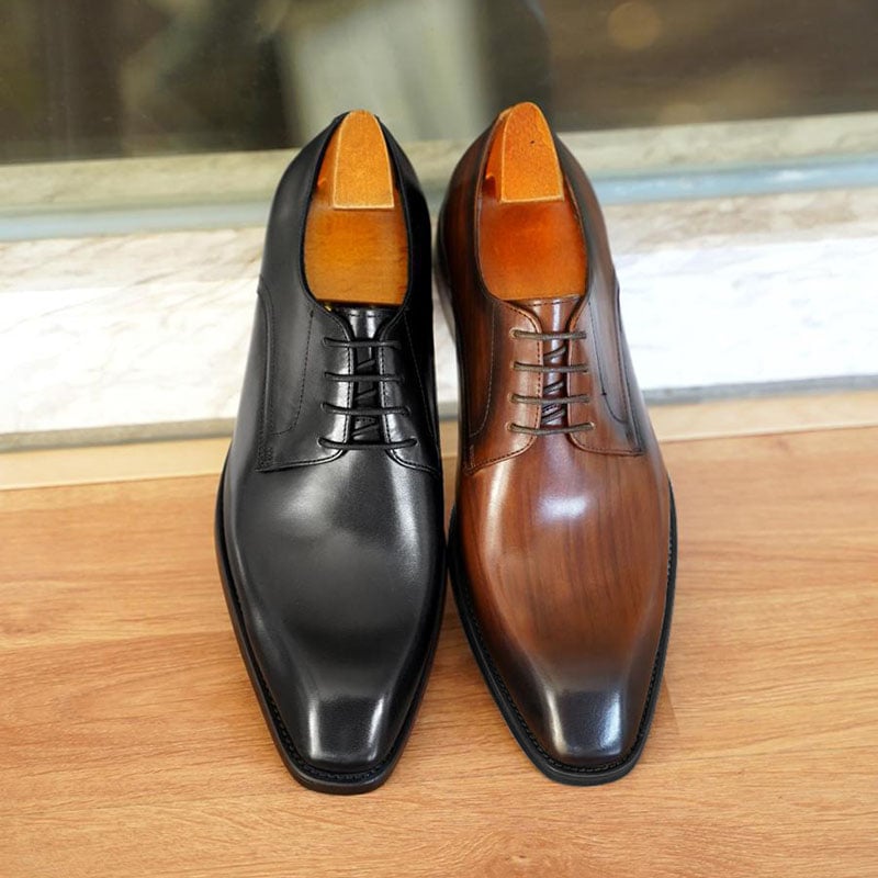 Men's Business Casual Faux Wood Grain Old Square Toe Faux Leather Derby Shoes