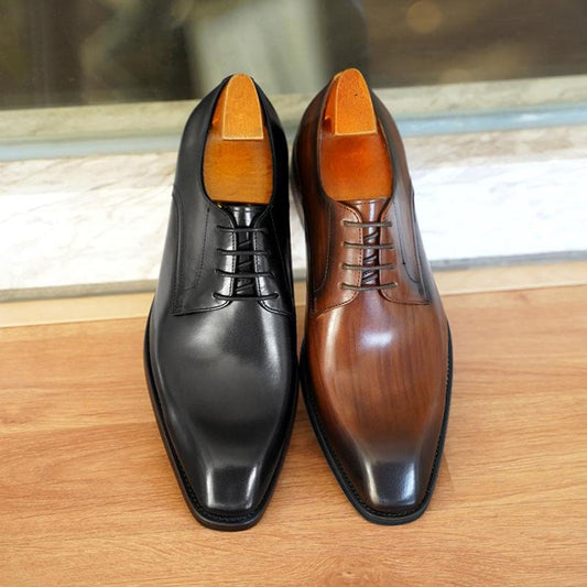 Men's Business Casual Faux Wood Grain Old Square Toe Faux Leather Derby Shoes