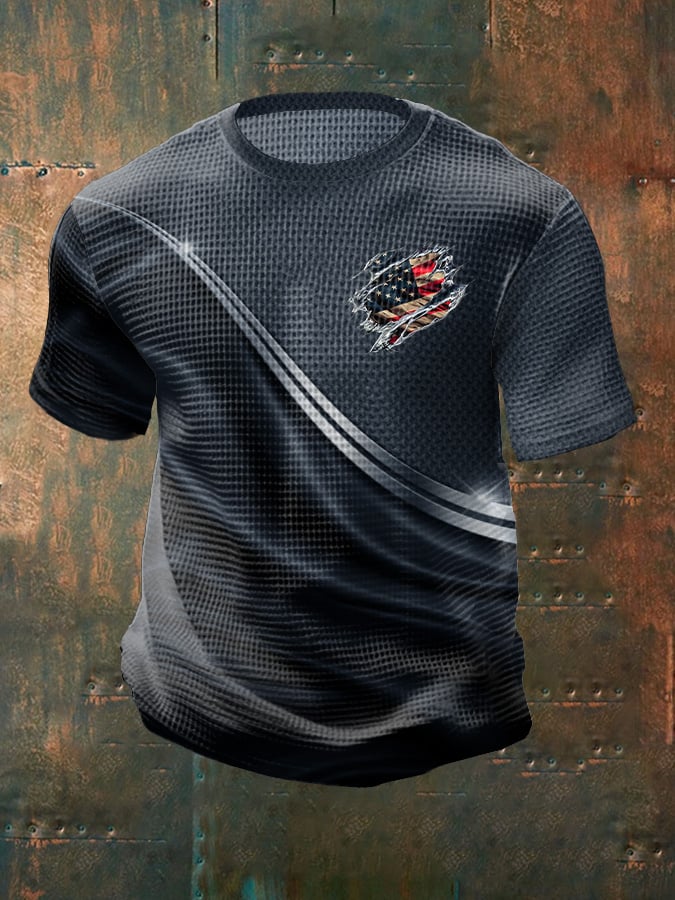Men's Casual Independence Day Flag Graphic Printed Round Neck Short Sleeve T-Shirt
