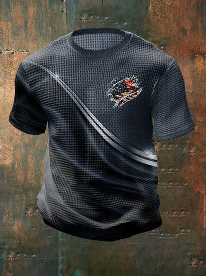 Men's Casual Independence Day Flag Graphic Printed Round Neck Short Sleeve T-Shirt