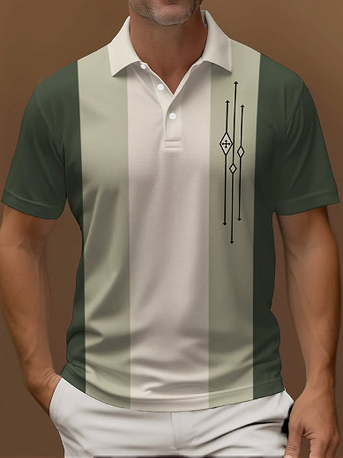 Men's Vintage Striped Button Short Sleeve Polo Shirt