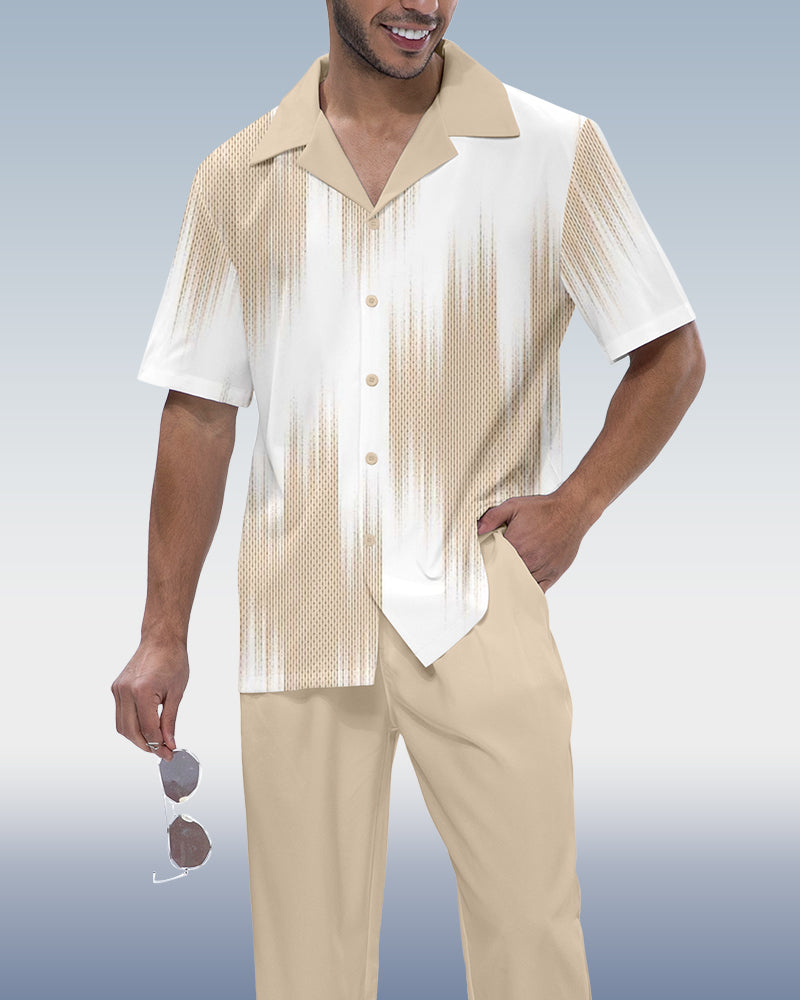 Men's Color Block Luxury Printed Short Sleeve Shirt Walking Set 1010