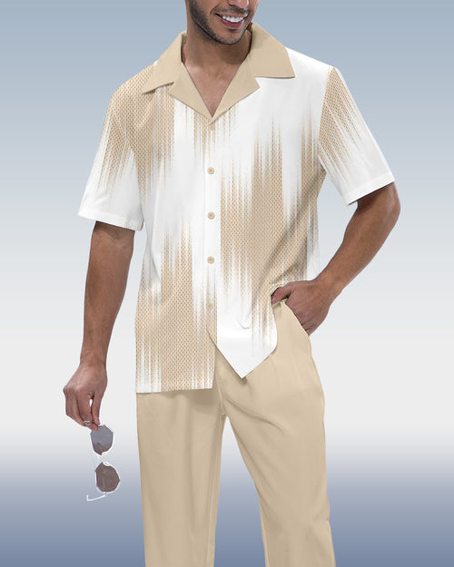 Men's Color Block Luxury Printed Short Sleeve Shirt Walking Set 1010