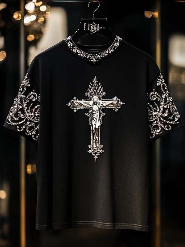 Men's Business Saint Cross Luxury Printed  Cotton Short Sleeve T-Shirt
