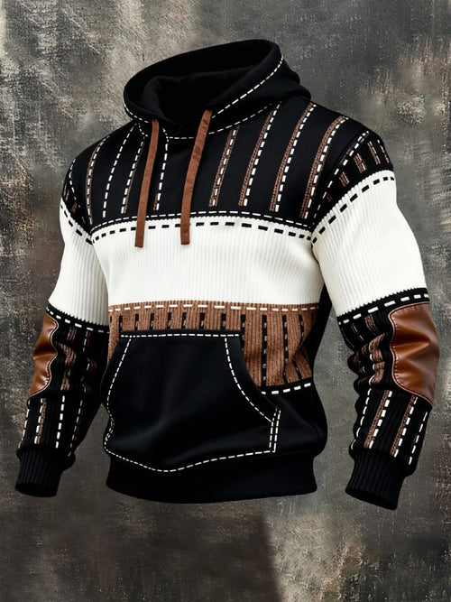 Men's Retro Distressed Color Block Print Casual Long Sleeve Sweatshirt