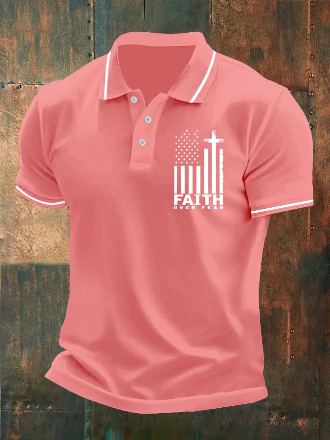 Men's Faith Printed Button Design Polo Shirt