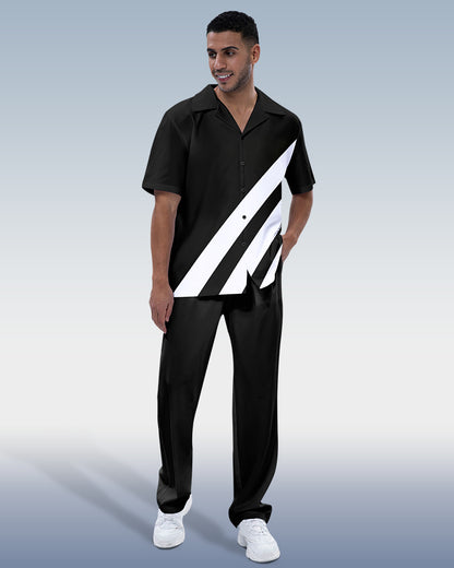 Rianmond Men's Black Walking Suit 2 Piece Short Sleeve Set