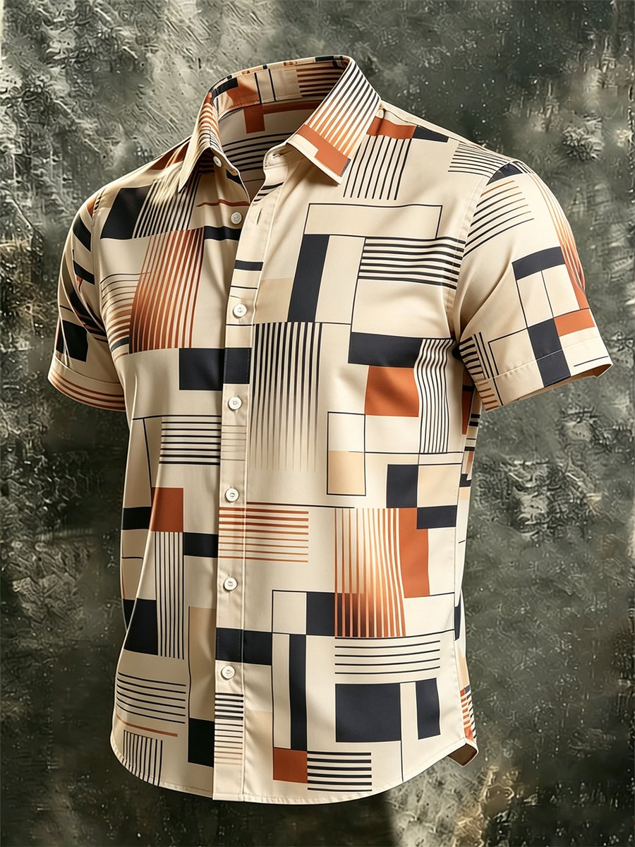 Men's Retro Bauhaus Geometric Short-Sleeve Shirt