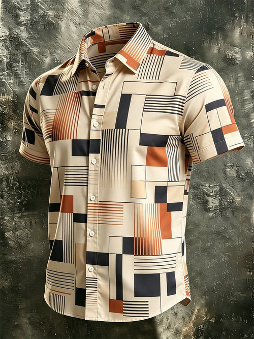 Men's Retro Bauhaus Geometric Short-Sleeve Shirt