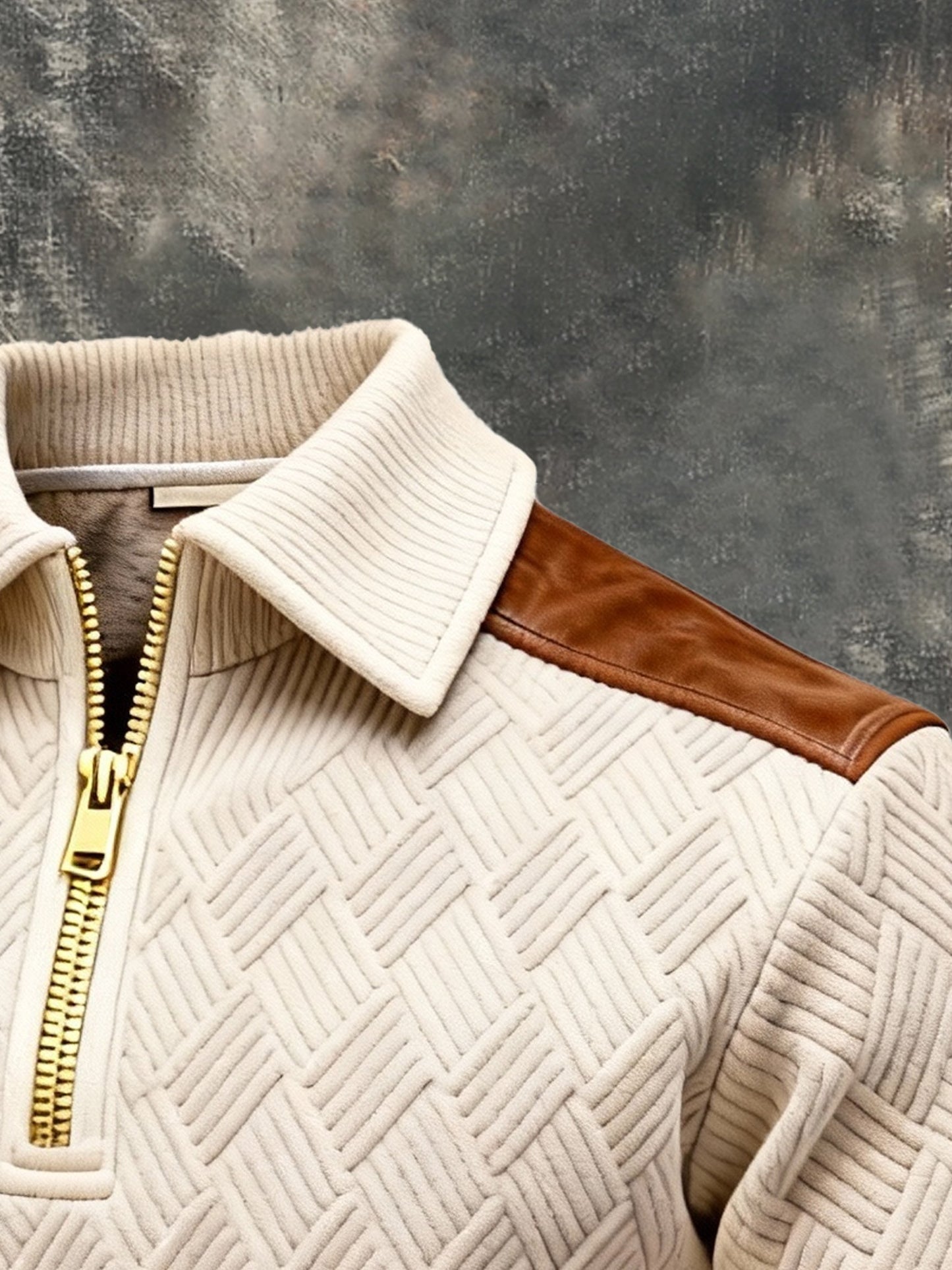 Men's Vintage Jacquard Textured Comfortable Color-Block Zip-Up Sweatshirt