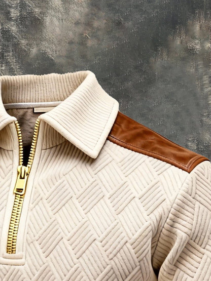 Men's Vintage Jacquard Textured Comfortable Color-Block Zip-Up Sweatshirt