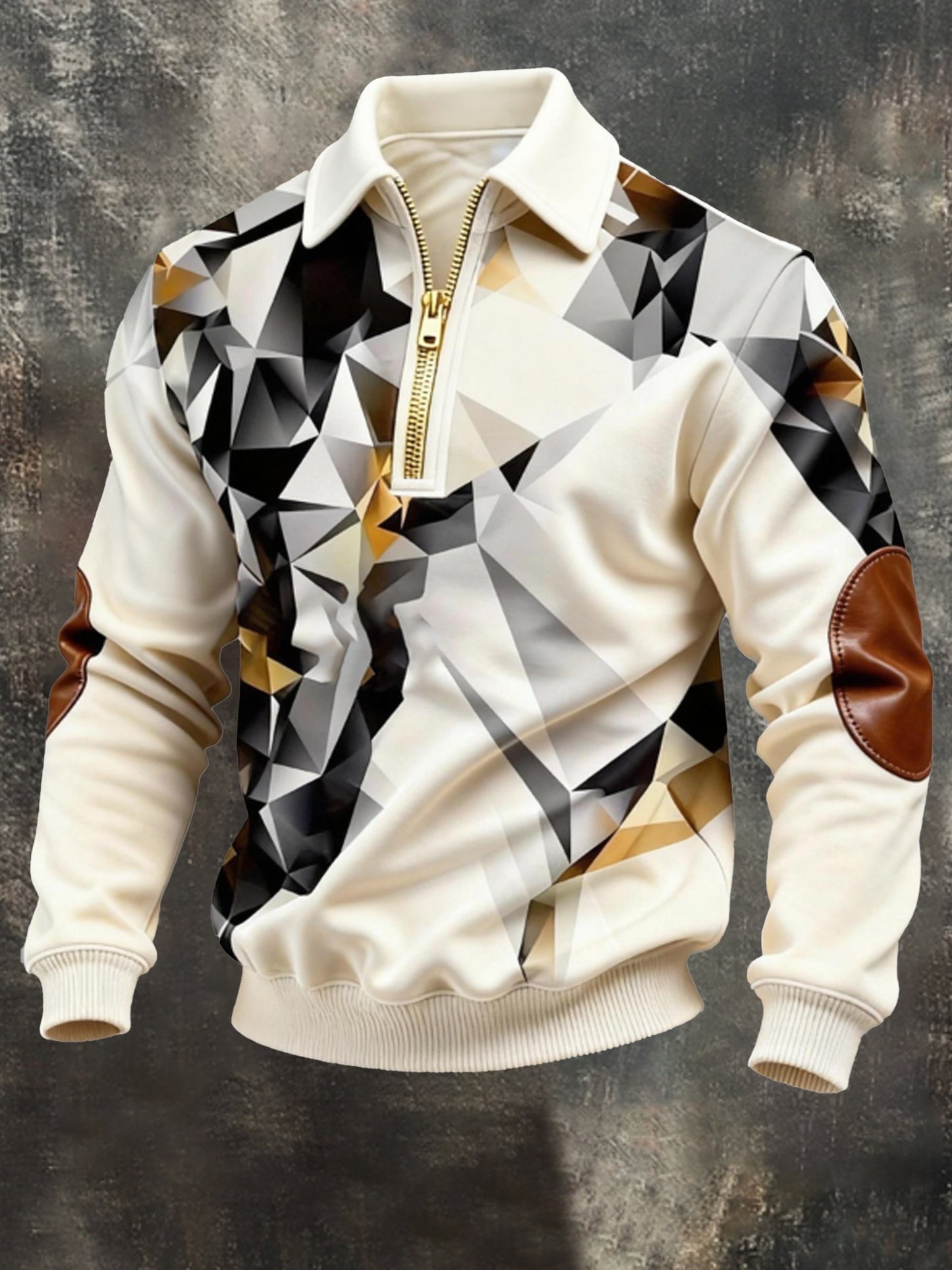 Men's Vintage Color-Block Printed Zip-Up Hoodie