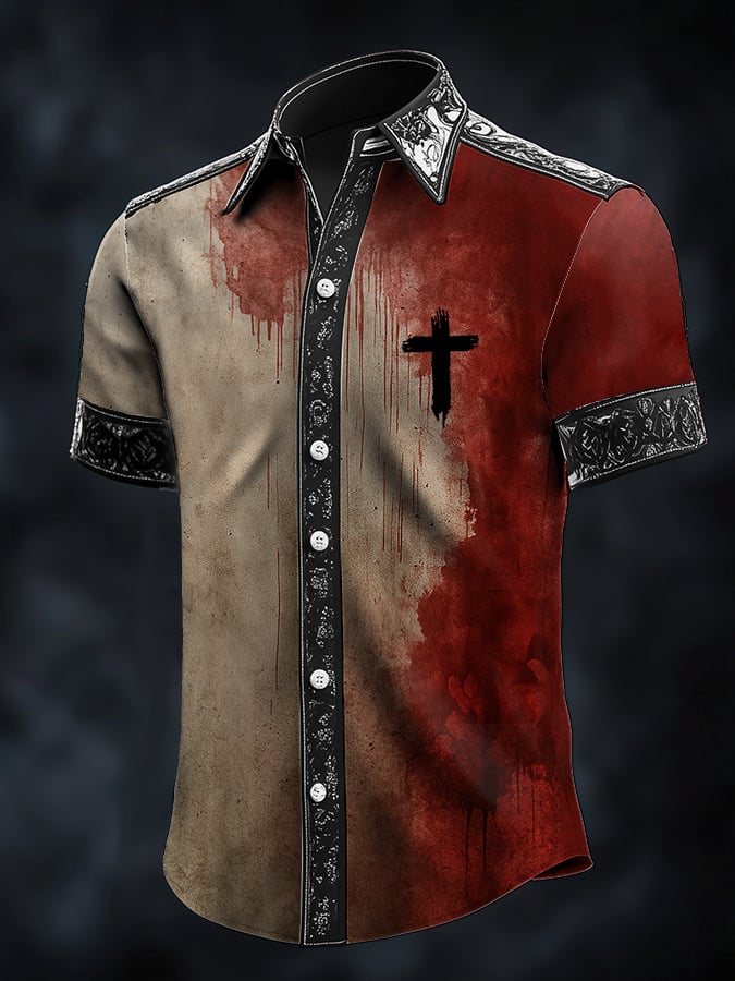 Men's Simple Bloodstained Satin Shirt