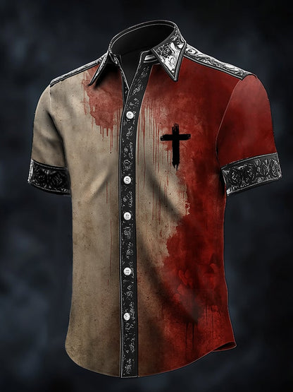 Men's Simple Bloodstained Satin Shirt