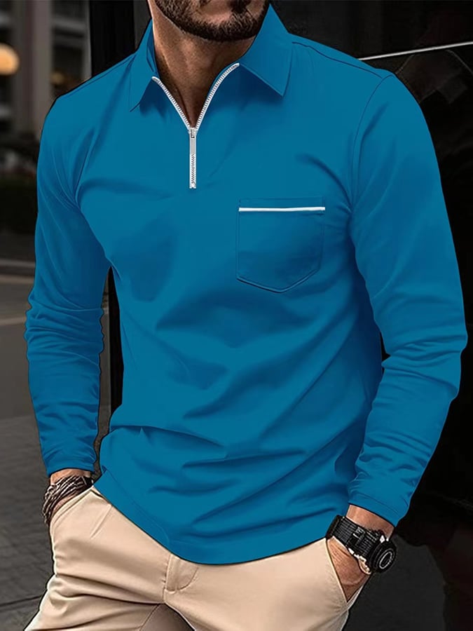 Sports Casual Slim Fit Long Sleeve Half Zip Polo Shirt