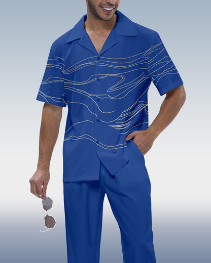 Rianmond Men's Art Print Two-Piece Short Sleeve Walking Suit 582