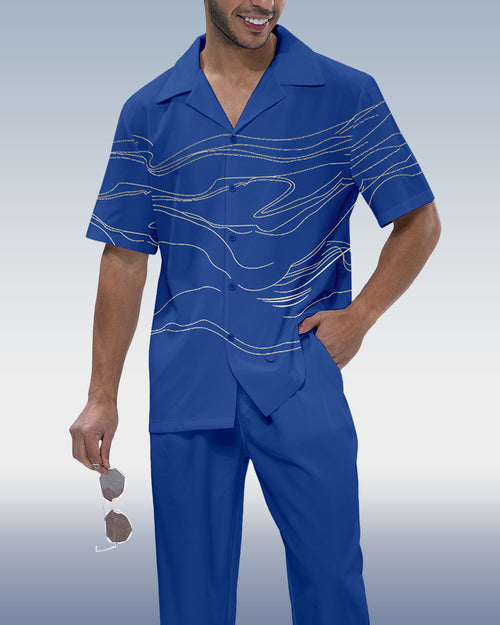 Rianmond Men's Art Print Two-Piece Short Sleeve Walking Suit 582
