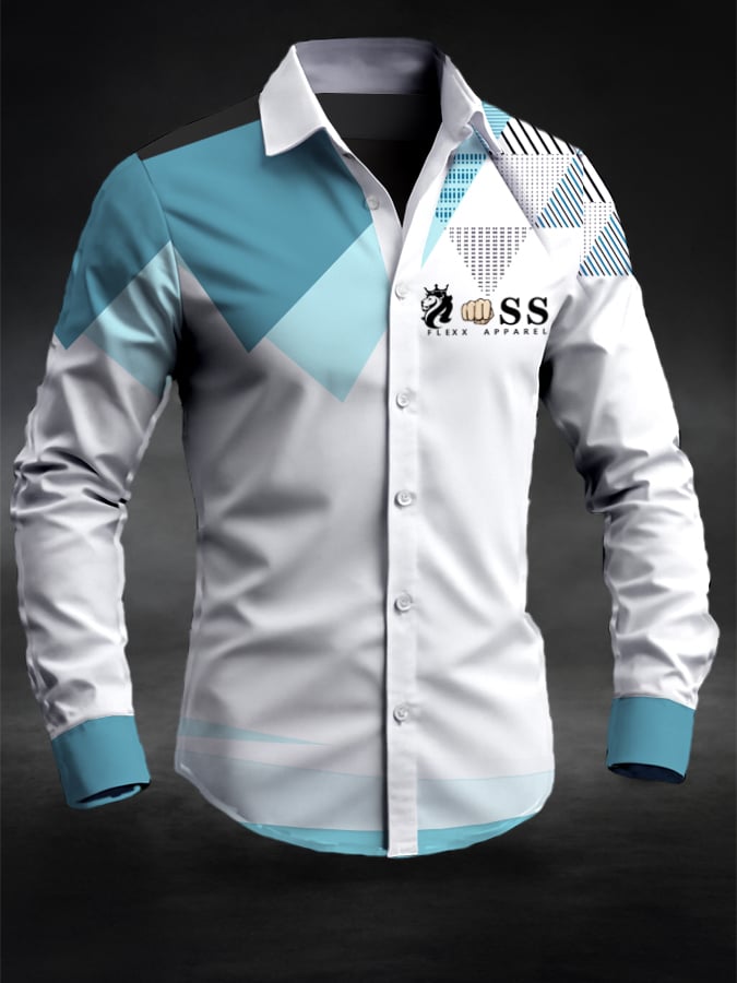 Men's Retro Letter Design Printed Business Long Sleeve Shirt