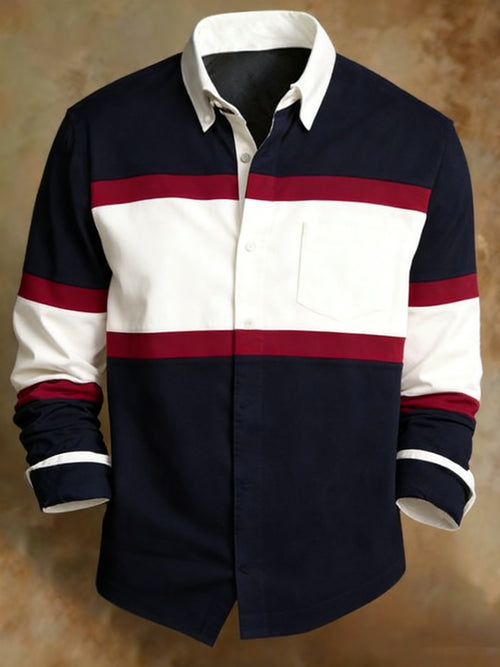 Men's Retro Geometric Lines Pattern Print Shirt