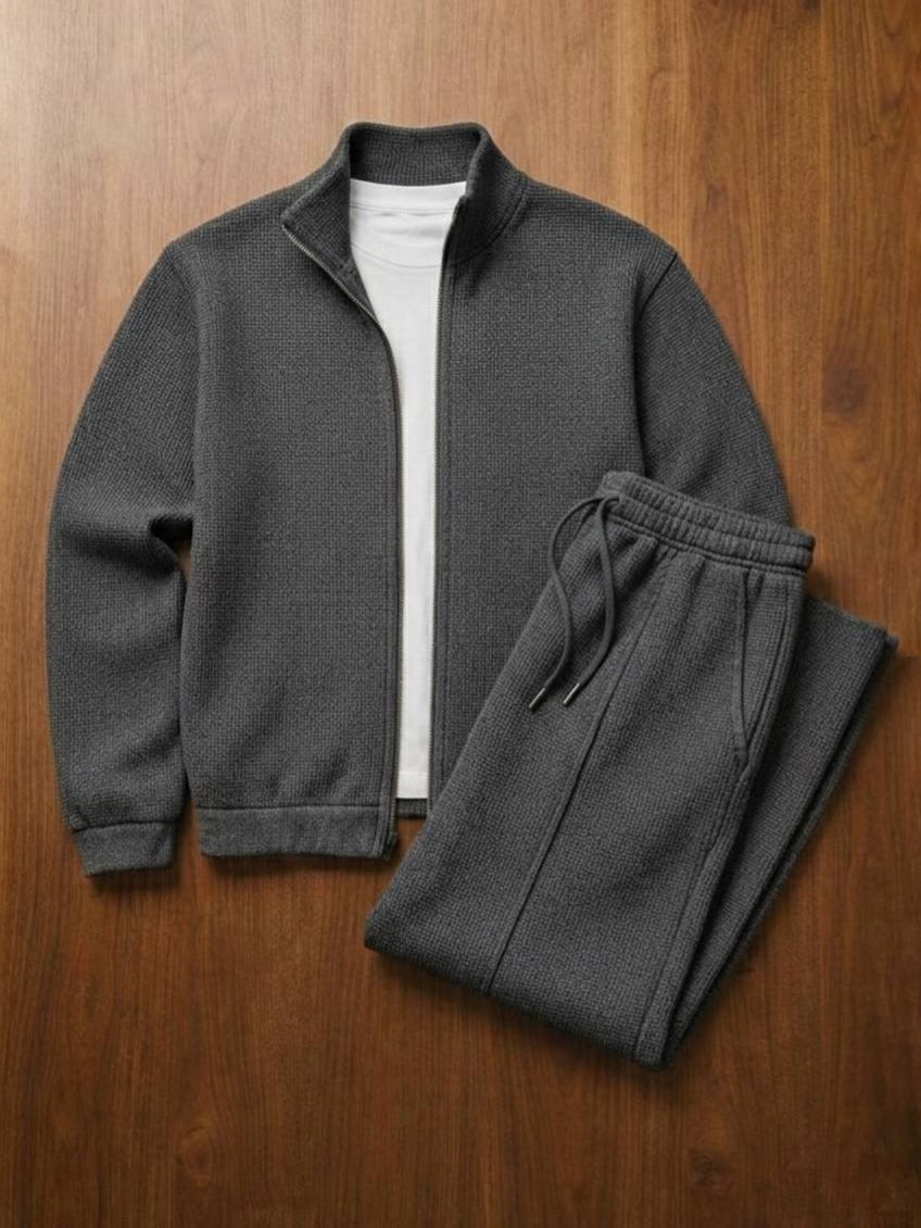 Men's Solid-Color Zipper Hoodie and Pants Set