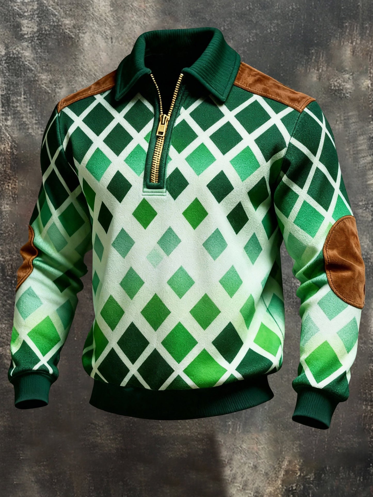 Men's Retro Color Block Print Color-Blocked Zip-Up Sweatshirt