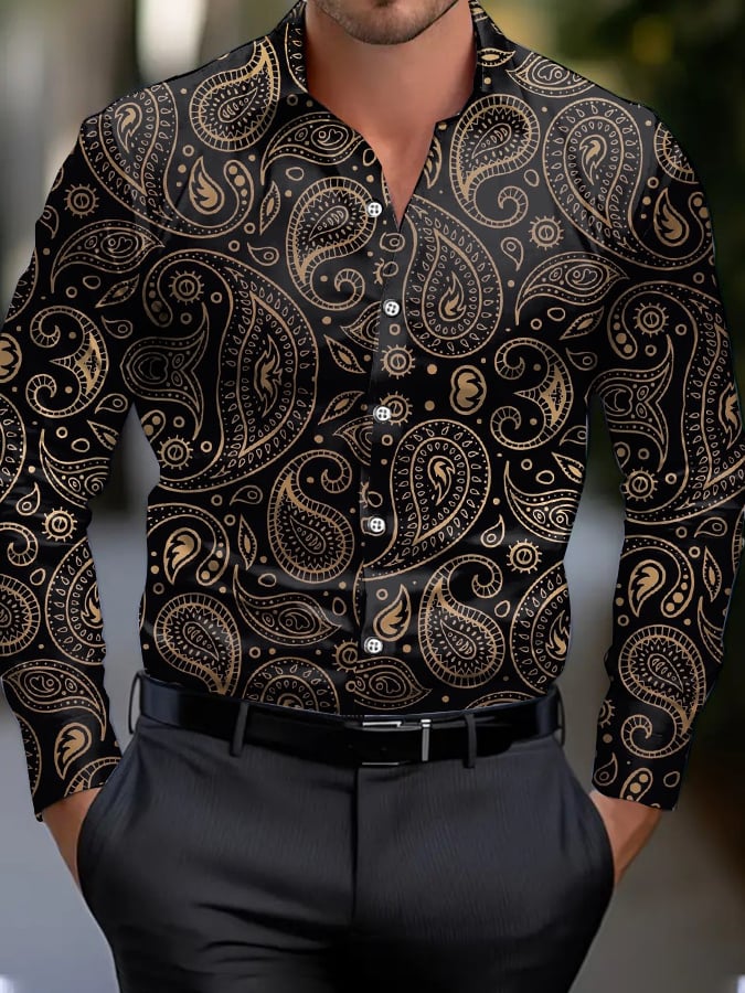 Men's Business Casual Printed Long Sleeve Shirt