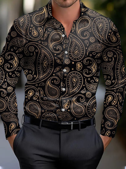 Men's Business Casual Printed Long Sleeve Shirt