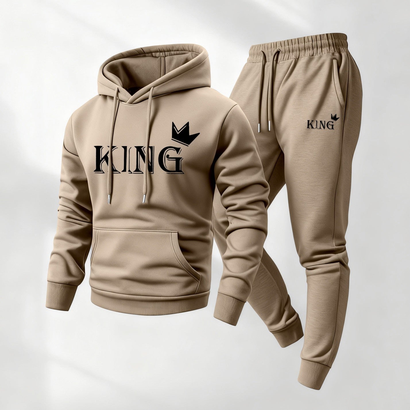 Men's King Pattern Print Hoodie and Drawstring Sweatpants Set, Menswear, Casual Athletic Long Sleeve Hooded Jacket & Trousers for Fall & Winter, Men's Clothing for Daily Wear, Sportswear Indoor Outdoor, Tracksuit, Athleisure