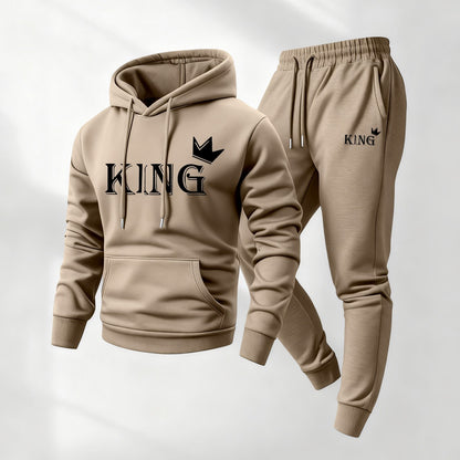 Men's King Pattern Print Hoodie and Drawstring Sweatpants Set, Menswear, Casual Athletic Long Sleeve Hooded Jacket & Trousers for Fall & Winter, Men's Clothing for Daily Wear, Sportswear Indoor Outdoor, Tracksuit, Athleisure