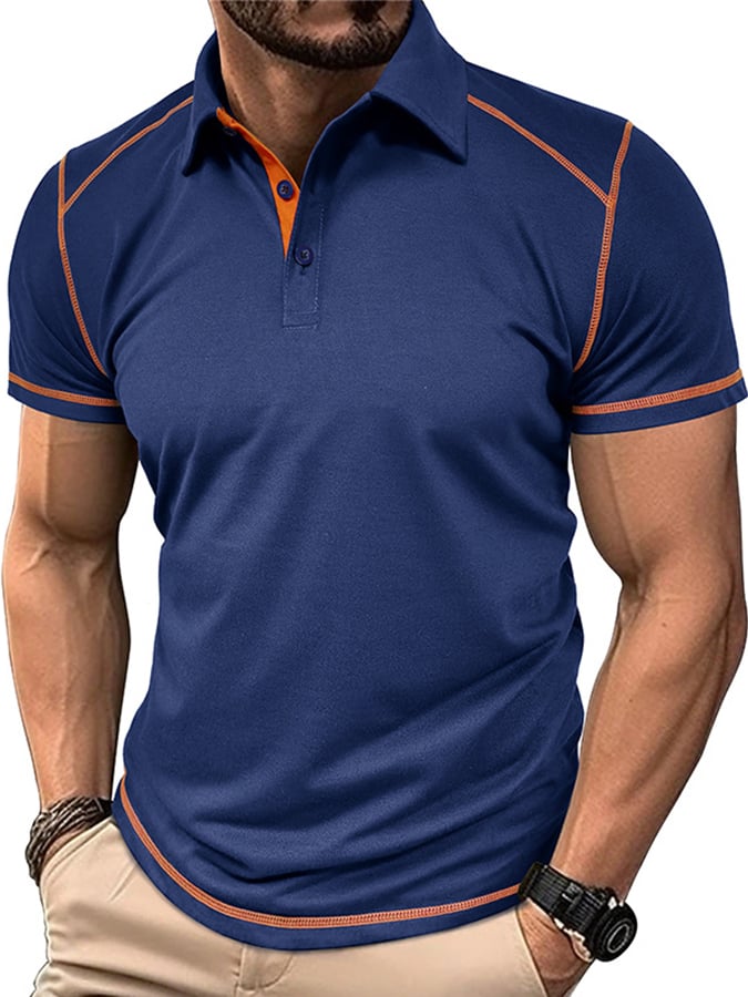 Men's Color Blocking Polo Collar Short Sleeved Polo Shirt