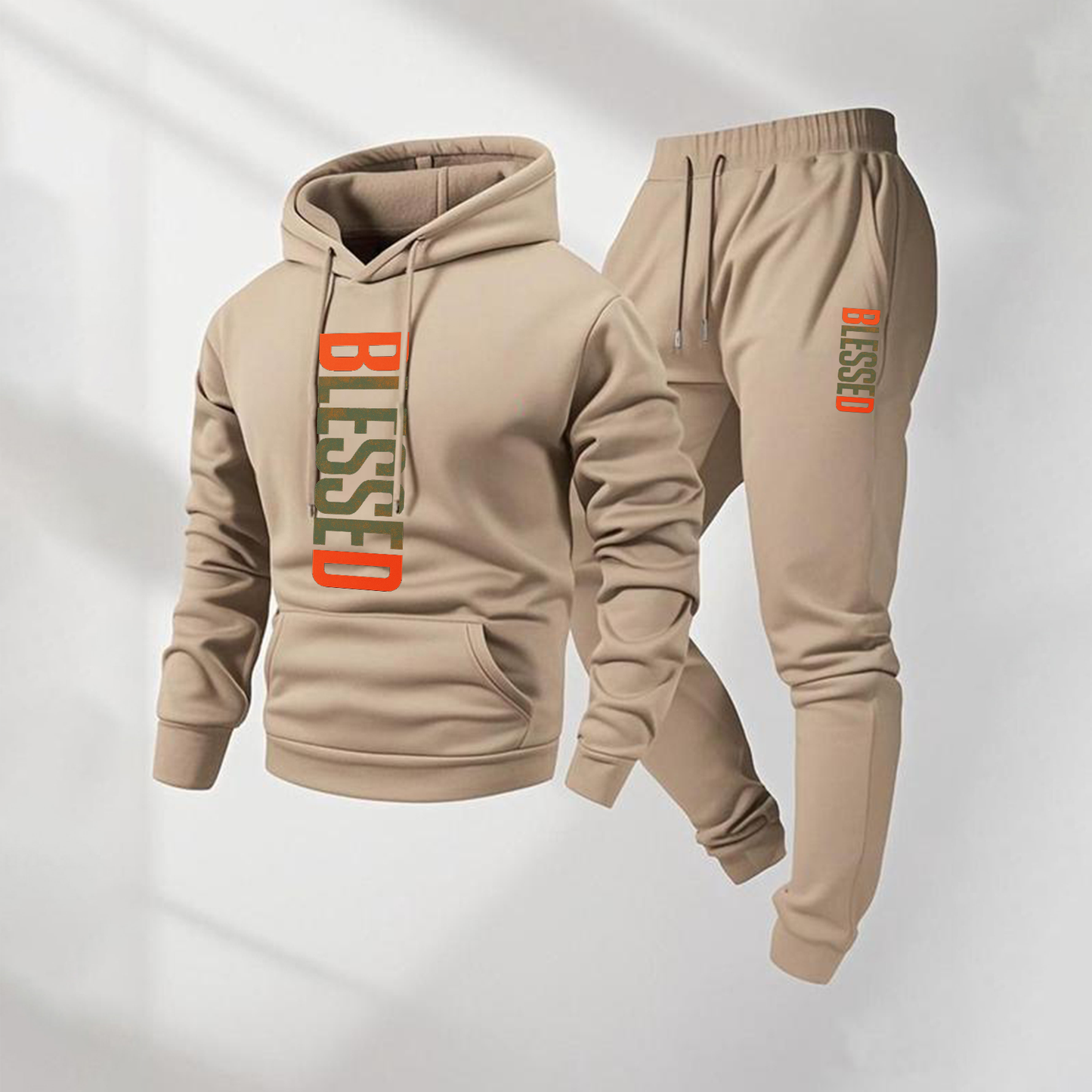 Men's Blessed Camouflage Pattern Print Hoodie and Drawstring Sweatpants Set