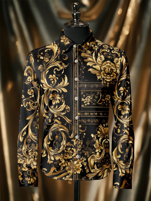Men's Silk Baroque Luxury Business Long Sleeve Shirt