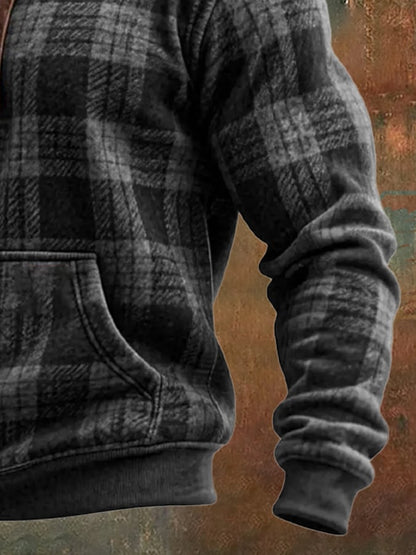 Men's Retro Distressed Plaid Print Casual Long Sleeve Sweatshirt