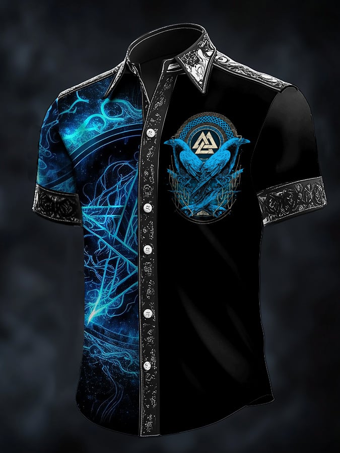 Men's Casual Vintage Viking Raven Satin Shirt