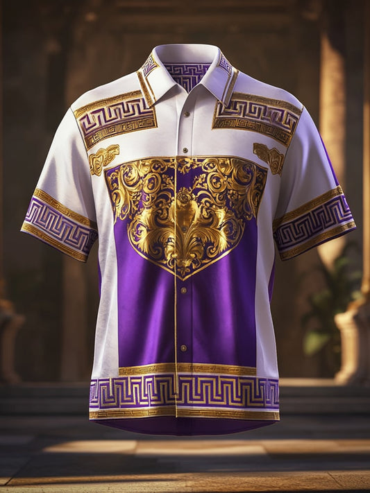 Men's Satin Luxe Print Short Sleeve Button Shirt