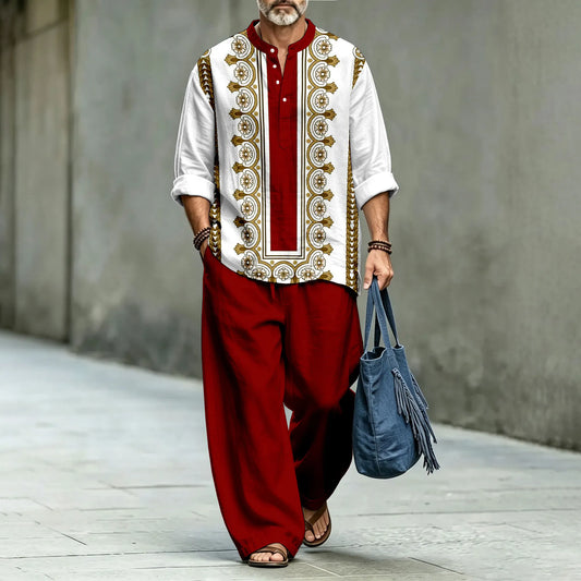 Men's Stand-Collar Polo Shirt and Long Pants Two-Piece Suit Set