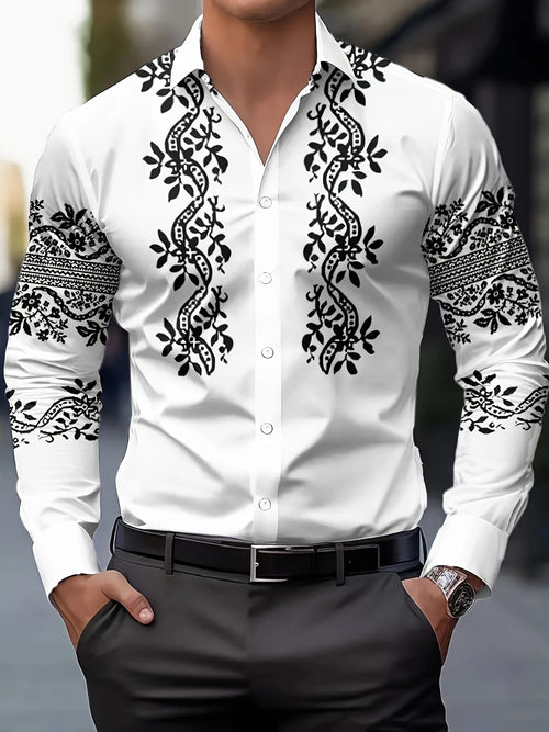 Men's Street Style Business Ethnic Floral Casual Printed Long Sleeve Shirt