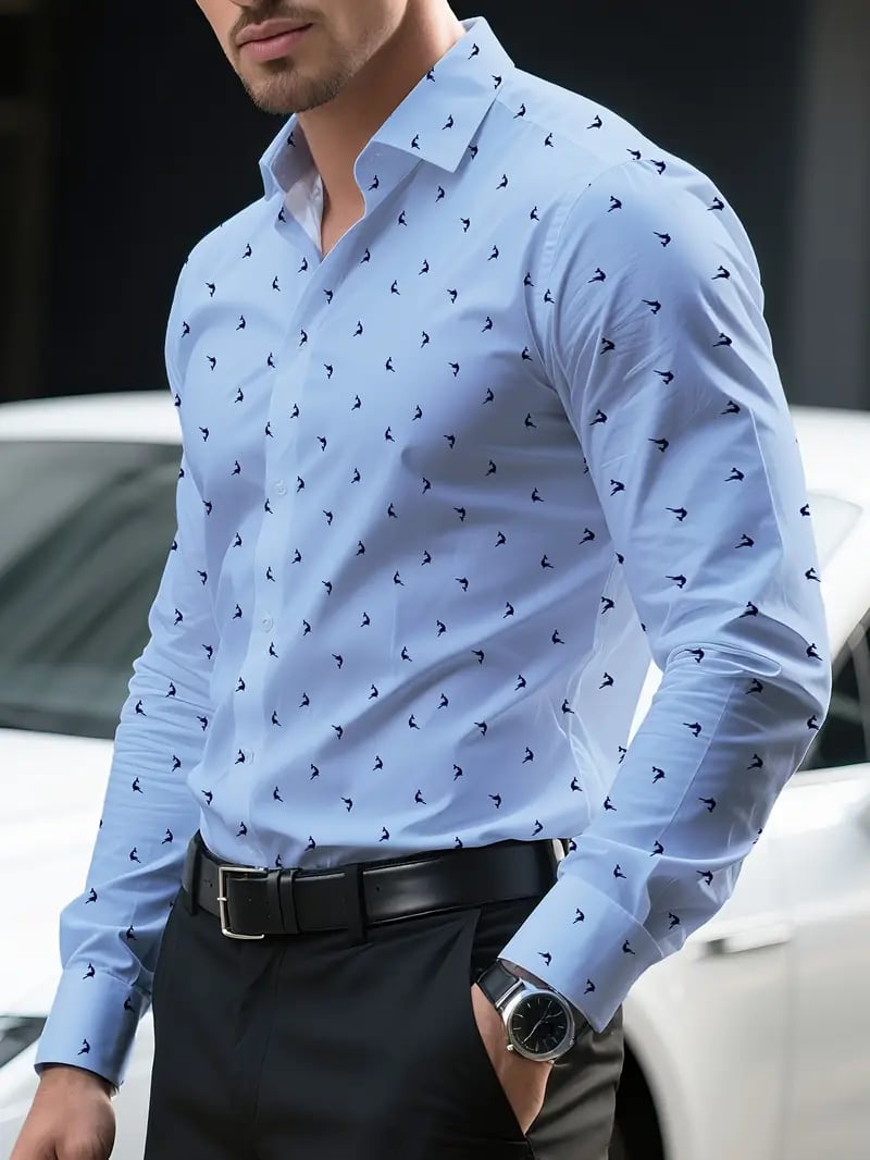 Men's Street Style Business Casual Printed Long Sleeve Shirt
